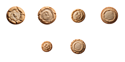 Assorted freshly baked cookies displayed on a transparent background, featuring various sizes and textures, isolated for clear visibility and easy use in design projects.