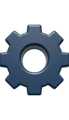 simplified gear icon with wide teeth and a hollow center, 3d cartoon plastic rendered in dark navy, isolated for process illustrations.