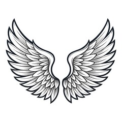 Elegant Angel Wings Symmetrical Line Art with Graceful and Minimalist Design
