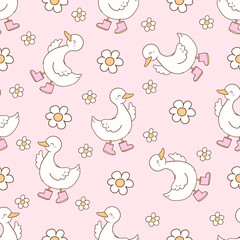 Cute goose flower seamless pattern Printable spring season Digital paper