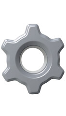 thick cogwheel icon with beveled edges and modern cartoon look, rendered in glossy grey plastic, isolated for clean stock layout.