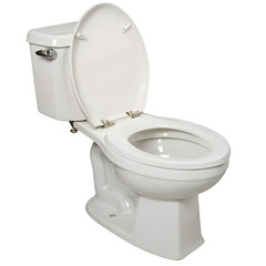 Clean white ceramic toilet bowl with seat and lid for domestic bathroom hygiene