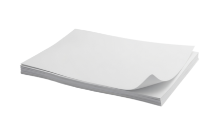 stack of documents in flat white plastic style, with corner page lift and subtle paper lines, isolated for admin or paperwork visuals.