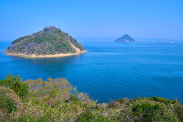 Fototapeta premium 香川県坂出市の大崎ノ鼻から見る小槌島と大槌島