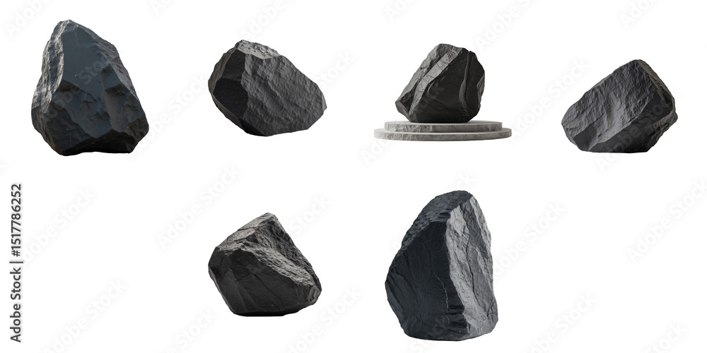 Poster transparent textured rock formations arranged in various orientations on a transparent background sh