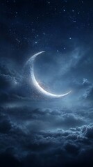Crescent Moon in a Starry Night Sky