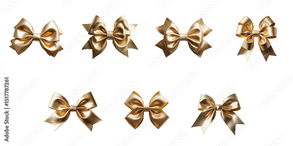 Aufkleber collection of eight golden satin bows in various styles and sizes isolated on a transparent backgrou