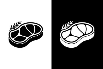 Black and White Steak Vector Silhouette Icon for Restaurant Logos.