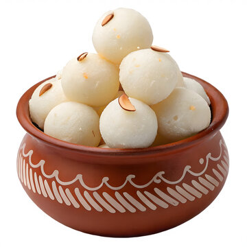 Sweet rasgulla indian dessert in bowl isolated on transparent background