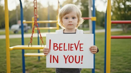 Child shares uplifting message at playground during afternoon