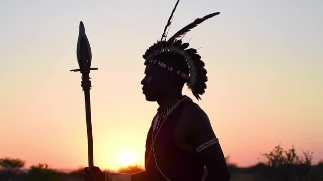 African Man in Traditional Attire at Sunset