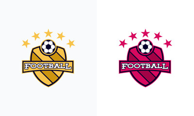Two stylized football emblems with a shield design.