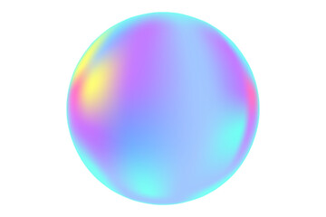 Cute iridescent blue smooth gradient magic sphere or bubble isolated element, transparent background. Abstract dream glow orb shape.