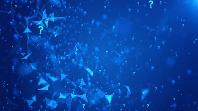 Question mark icon, problem sign question mark sign flaying background. Digital cyber Flying deep learning. Help support, faq problem symbol, think education concept, confusion search Ask, help.