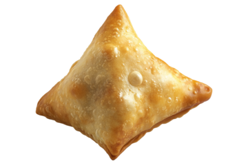 Golden brown crispy samosas isolated on white transparent background, traditional Indian snack concept with fried texture