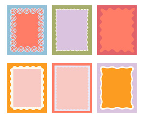 Vector set of hand drawn cut out style frames and borders - abstract design elements for wedding, birthday party invitations, greeting cards, prints, in marine coastal style with copy space for text