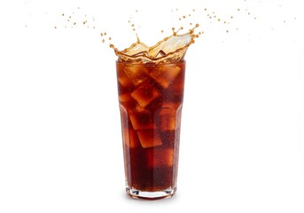 Icy cola beverage splash, a refreshing summer drink with ice cubes