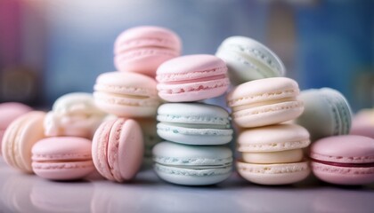 Obraz premium A delightful assortment of pastel-colored macarons, delicately arranged. sweet