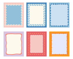 Vector set of hand drawn cut out style frames and borders - abstract design elements for wedding, birthday party invitations, greeting cards, prints, in marine coastal style with copy space for text