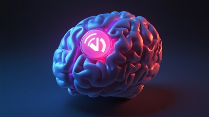 Glowing brain with sound icon abstract concept illustration render art