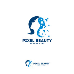 Female silhouette  featuring pixelated design elements.