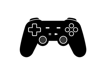 A black game controller with white buttons and directional pad on a white background simple illustration