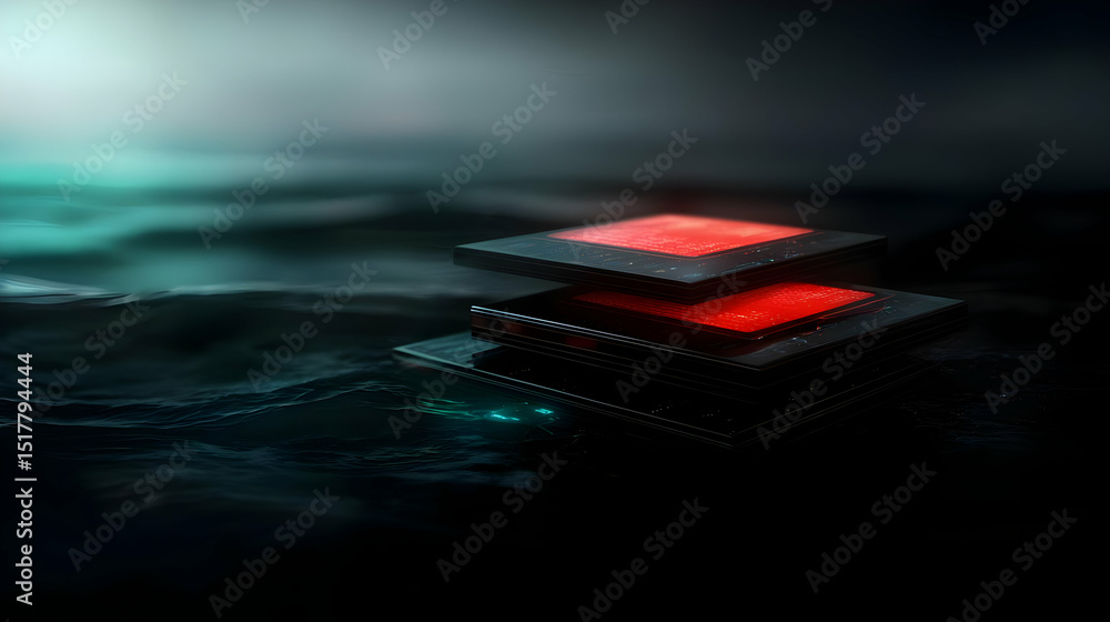 Poster futuristic processor stack with glowing red details