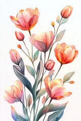 Vertical Arrangement of Watercolor Florals Featuring Elegant Tulips