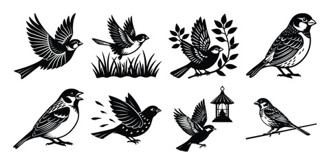 Obraz premium Songbird Silhouette Clipart Bundle – Flying & Perching Birds for Cricut and Print Designs