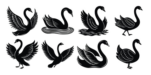Swan Silhouette Clipart Set &ndash; Elegant Bird Vector Graphics for Logos, Crafts, and Prints

