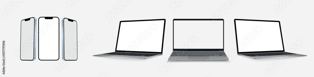 Poster Electronics and devices related line icon set. Computers and mobile phones. Laptop and tablet vector collection