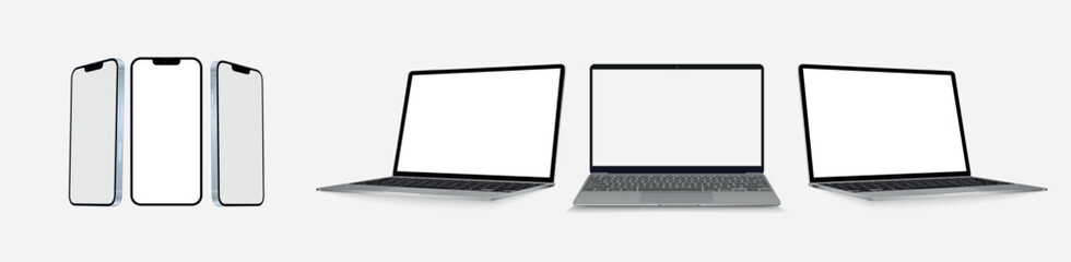 Electronics and devices related line icon set. Computers and mobile phones. Laptop and tablet vector collection