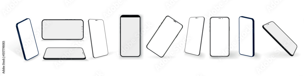 Aufkleber Realistic smartphone mockup. Mobile phone vector with isolated on white background. Device front view. 3D mobile phone with shadow. Realistic, high quality smart phone mockup for ui ux presentation.