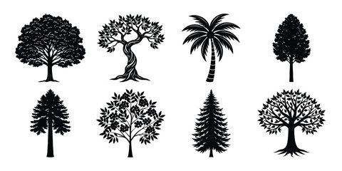 Editable Tree Silhouettes &ndash; Nature Illustration Set

