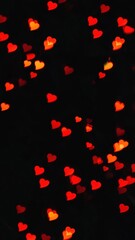 Blurred Red Hearts Mobile Wallpaper on Black Background, Love Theme Night Light Minimalist Ambience