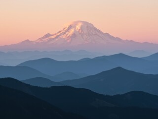 Majestic mountain range at sunset soft hues