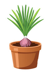 Growing Red Onion with Green Leaves