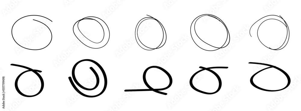Poster brush drawn ellipses, ovals and bubbles to circle and highlight text. handdrawn marker emphasis elem