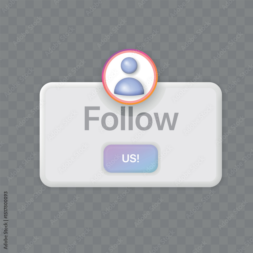 Aufkleber Social media follow button with 3d heart icon and hand pointer. Mobile app interface design. Social media search bar icon. Subscribe app button. Follow us click here. Vector illustration
