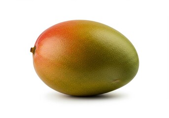 Captivating close-up of a single, ripe mango fruit on a white surface