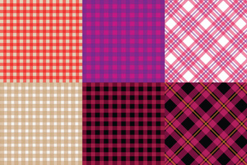 Multicolor  Gingham and Plaid Fabric Pattern Collection &ndash; Seamless Textile Design Set with Classic Checkered Styles for Fashion, Crafts, and Digital Projects