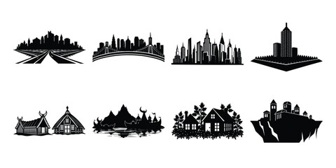 Fototapeta premium Architecture Silhouettes – Temples, Domes, and City Skylines