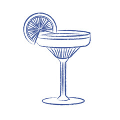 Summer alcoholic cocktail. Aperol with elegant glass glass with lemon slice. Vector pen drawn element