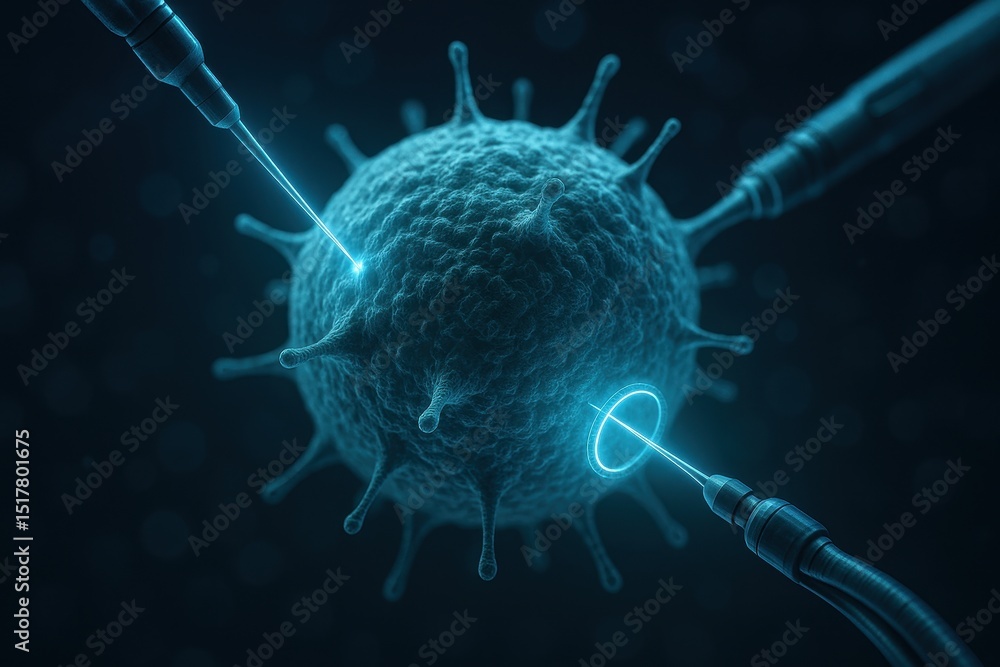Aufkleber microscopic view of a virus being targeted by advanced techbio tools for scientific research and dev
