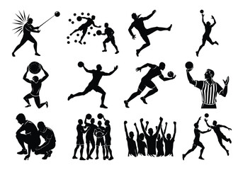 Handball Silhouette Icons – Players, Referee, Team Actions & Ball Motion Poses