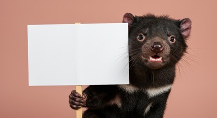 Tasmanian devil holding up a blank white sign for customized messages