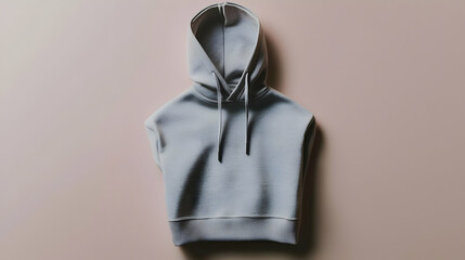 Gray Cropped Hoodie Flatlay On Pastel Background