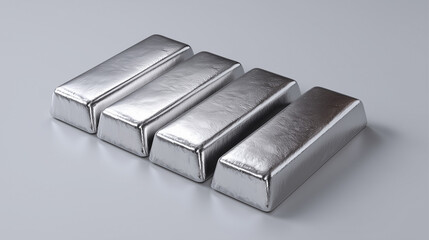 Silver Bar Stack on Light Gray Surface for Investment or Metal Trading