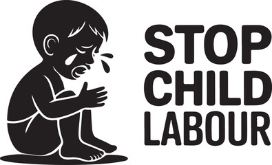 Powerful black and white illustration advocating to stop child labour exploitation and abuse