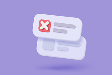 3d check wrong icon signs. negative check list buttons choice for false, select correct, tick symbolic, problem important, fail on application. 3d editable icon vector rendering illustration